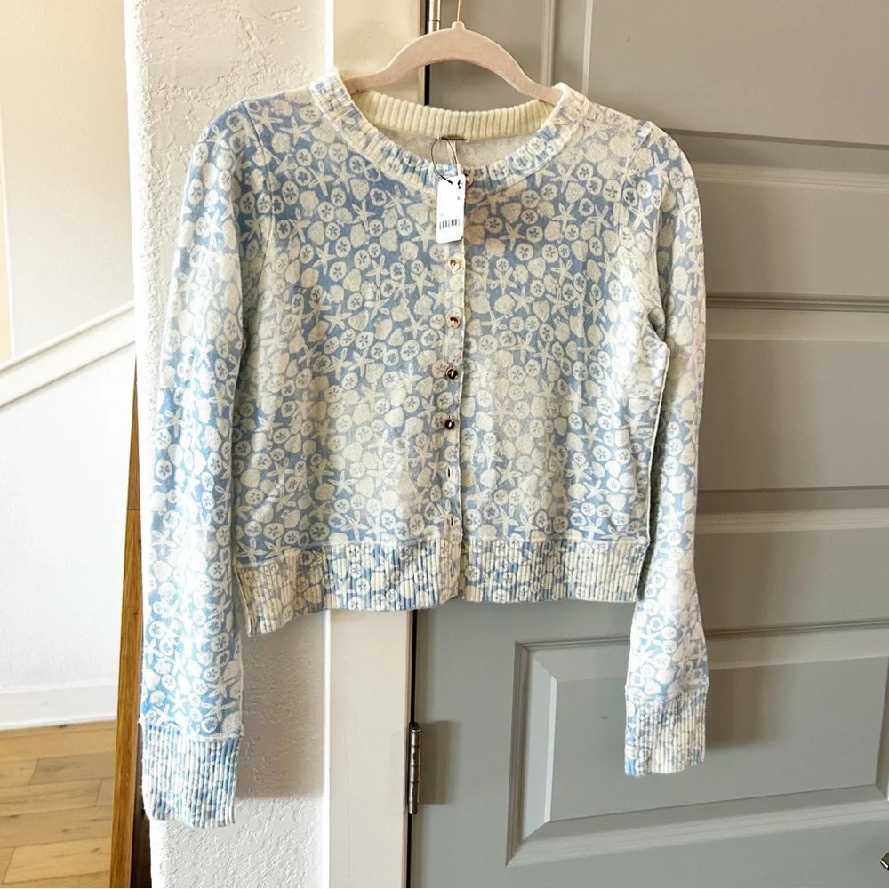 NWT Free People Noctural Patterned Cardigan Sea Shell Combo